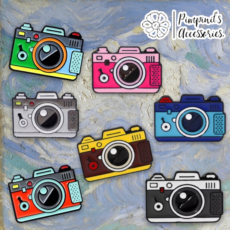 ʕ •ᴥ•ʔ ✿ พร้อมส่ง : เข็มกลัดเซ็ทกล้องถ่ายรูปดิจิตอล | Digital Camera Enamel Brooch Pin Set.