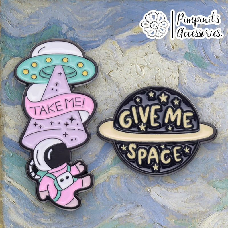 ʕ •ᴥ•ʔ ✿ พร้อมส่ง : เข็มกลัดเซ็ทยานอวกาศ,นักบินอวกาศและดาวเสาร์ | UFO, Astronaut & Saturn Enamel Brooch Pin Set.