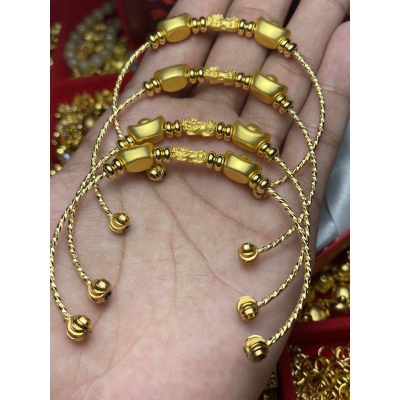กำไลข้อมือปี่เซียะทองแท้99.99% +กิมตุ้งทองหุ้ม(24k) น้ำหนัก 0.1 กรัม ส่งพร้อมใบรับประกัน(A089)