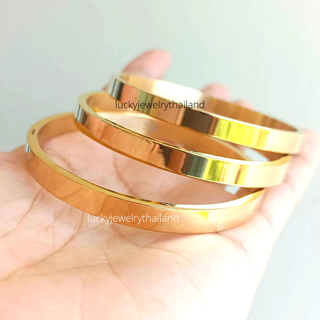 กำไลทอง หน้ากว้าง 6 มิล สแตนเลส18k ไม่ลอกไม่ดำ ทรงกลม