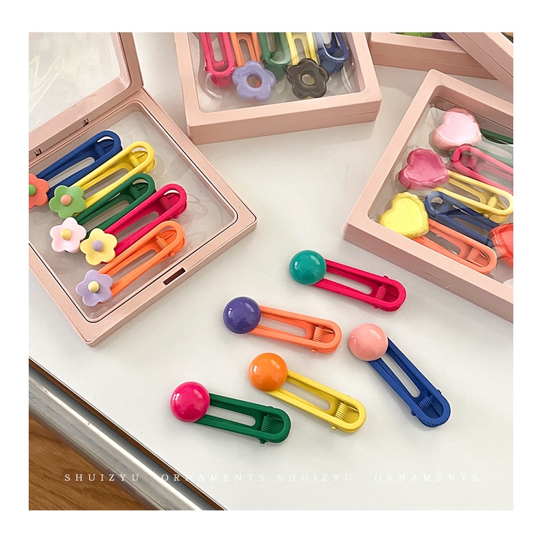 กิ๊บติดผม ลายดอกไม้ สีแคนดี้ สําหรับผู้หญิง 5 ชิ้น (พร้อมกล่อง)
