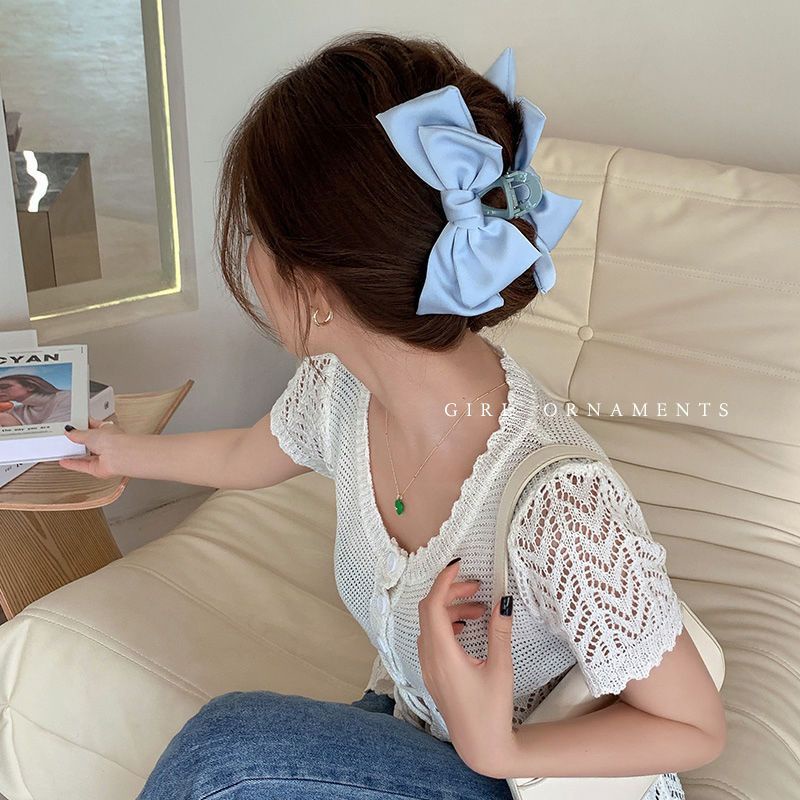 กิ๊บติดผม แบบสองด้าน ประดับโบว์ ลายฉลาม ขนาดใหญ่ สีดํา