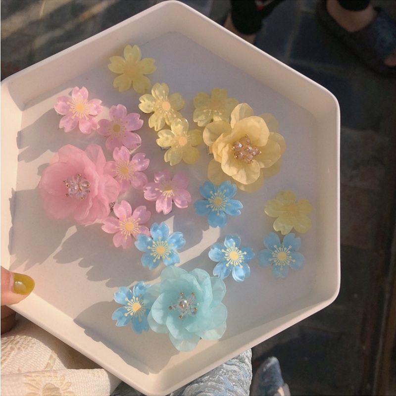 กิ๊บติดผมหางม้า ลายดอกไม้ สีแคนดี้ หรูหรา แฟชั่นสําหรับผู้หญิง 5 ชิ้น