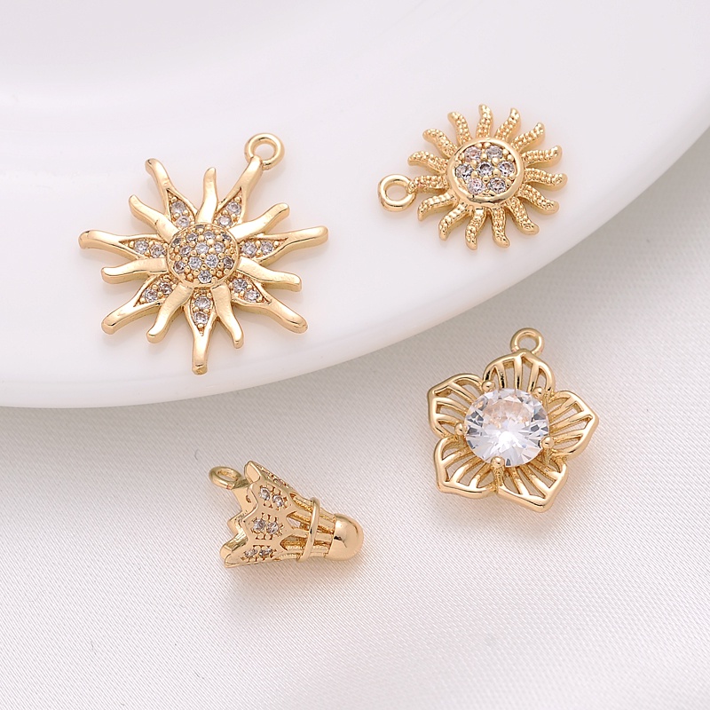 จี้สร้อยคอ สร้อยข้อมือ ชุบทองแดง 14K ประดับเพทาย รูปพระอาทิตย์ พระเจ้า แฮนด์เมด diy