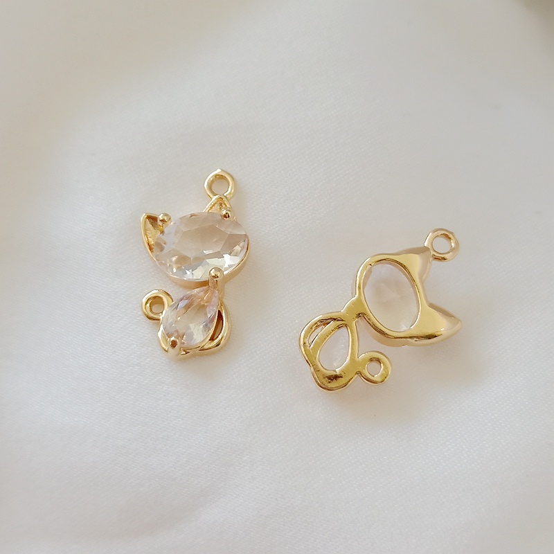 จี้สร้อยคอ สร้อยข้อมือ ต่างหู ทองแดง ชุบทอง 14K ฝังเพทายใส รูปแมว สุนัขจิ้งจอก DIY