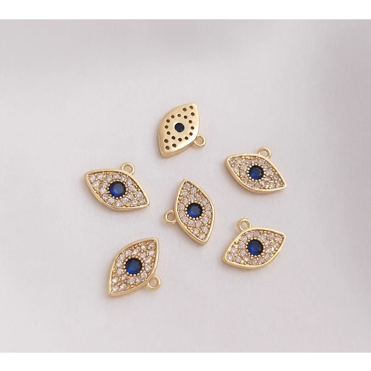 จี้สร้อยคอ สร้อยข้อมือ ทอง 14k รูปดวงตาปีศาจ ฝังไพลิน ขนาดเล็ก แฮนด์เมด diy