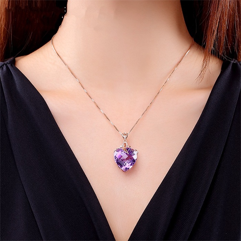 จี้สร้อยคอแฟชั่นสตรีหรูหรารูปหัวใจอเมทิสต์สีทอง 18K