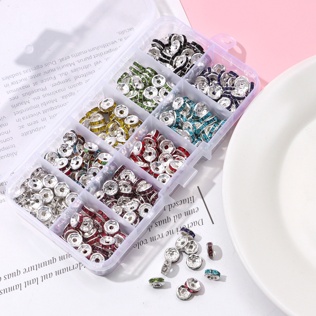 ชุดแหวนลูกปัดคริสตัล ทองแดง ขอบตรง คละสี 6-8 มม. diy