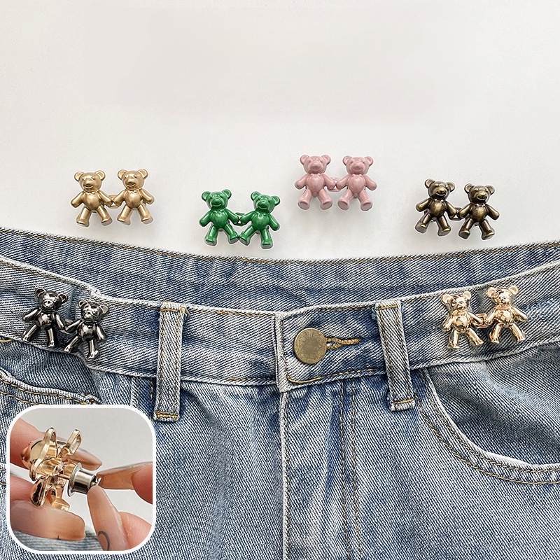 ตะขอปรับเอวหมี กระดุมปรับเอวกางเกง กระดุมหมุดถอดได้ ตะขอหมีหลากสี DIY ไม่ต้องเย็บ YUE