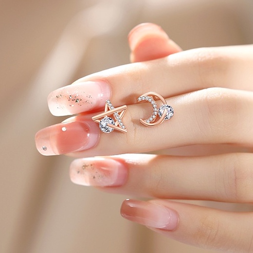 ต่างหู s925 earrings รุ่น ดวงจันทร์กับดวงดาว สี Rose Gold ผู้หญิง ต่างหูแฟชั่น ของขวัญ เครื่องประดับ minimal