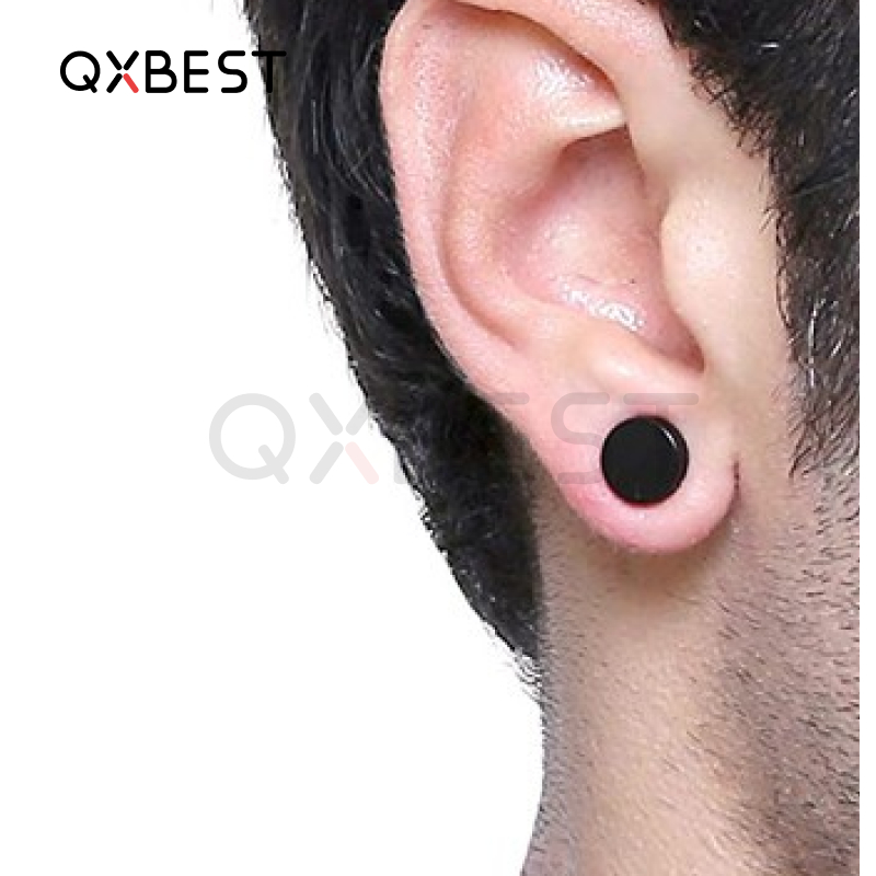 ต่างหู ตุ้มหู จิว ต่างหูผู้ชาย Black Gothic Barbell Earring Fashion Round Plain Men Stud Earring Jewelry - 1 ข้าง