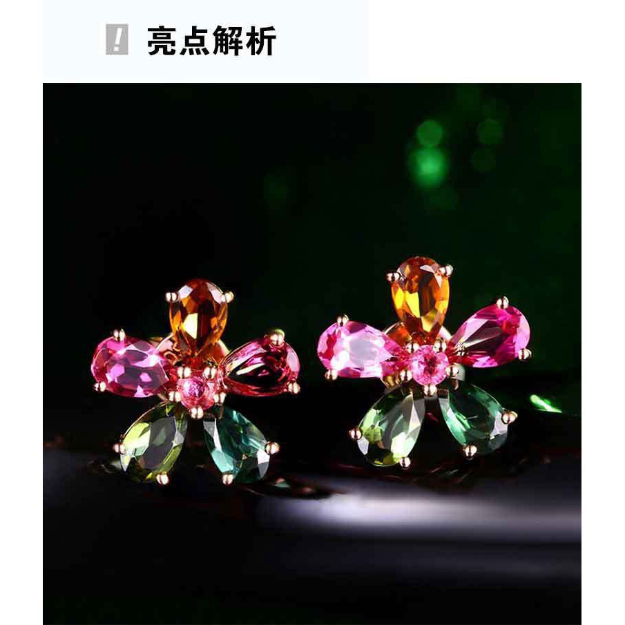 ต่างหู สีทอง จี้ดอกไม้ ประดับพลอย เพชร 18 สี de2-2936