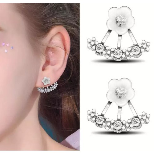 ต่างหู แฟชั่น ผู้หญิง Korean Daisy Flower Ear Ornaments Pearl Horse Eyes Leaves Snowflake Stud Earrings - 1 คู่