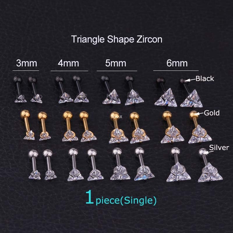 ต่างหูคริสตัลเพทายเจาะหู Tragus Helix 16 G 3 / 4 / 5 / 6 มม . 1 ชิ้น