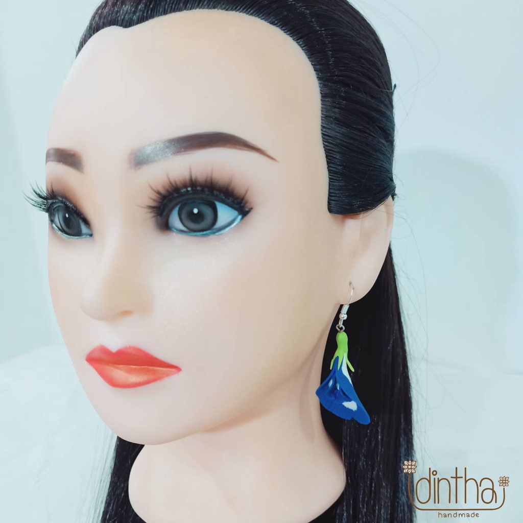 ต่างหูดอกอัญชัน งานดินปั้น จากดินไทย แบรนด์ ไอดินไทย idinthai Butterfly pea earrings