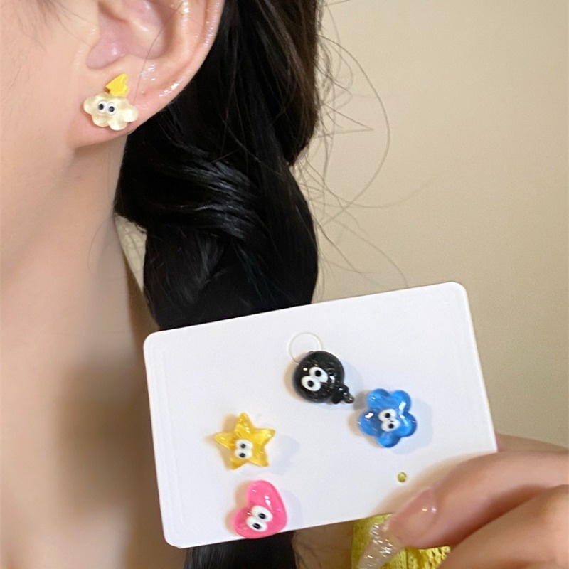 ต่างหูสตั๊ดเรซิ่น S925 ลายการ์ตูนน่ารัก สําหรับเด็กผู้หญิง