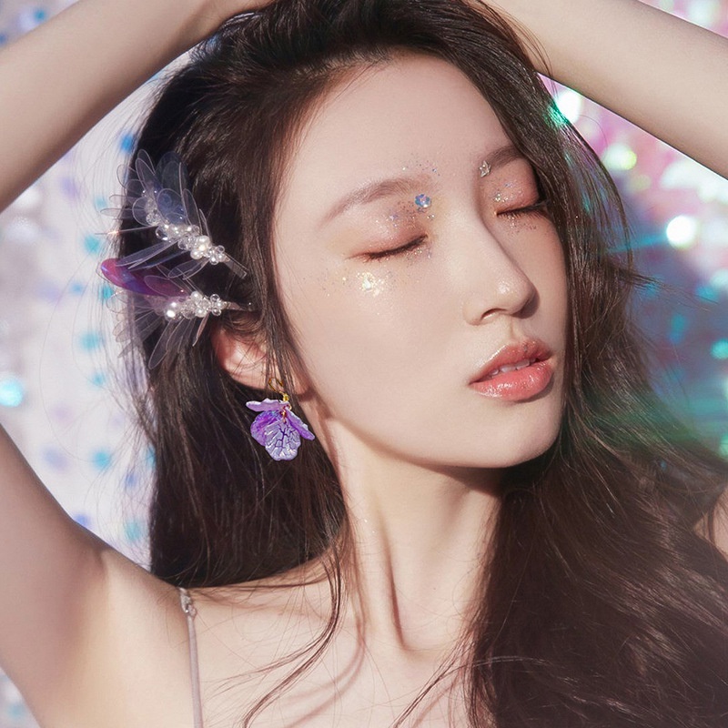 ต่างหูสีม่วง ผู้หญิง สไตล์เกาหลี จี้ดอกไม้ เรียบง่าย ย้อนยุค เครื่องประดับแฟชั่น