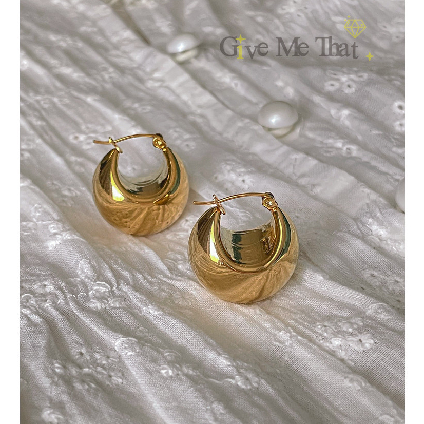 ต่างหูสแตนเลสแท้ สไตล์มินิมอล Minimal ตุ้มหู แบบห่วง ทรงห่วงหนา รุ่น Half Moon Hoop Givemethat