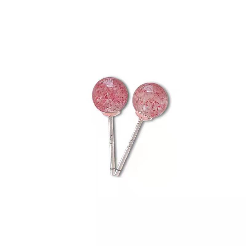 ต่างหูหินคริสตัลธรรมชาติหินสตอเบอรี่​ควอตซ์​(Strewberry Quartz) ต่างหูเงินแท้ 92.5%