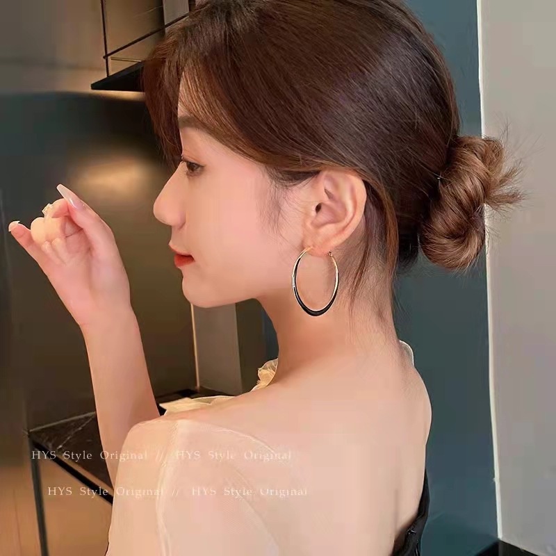 ต่างหูห่วง ทรงกลม ขนาดใหญ่ สีขาว แฟชั่นสไตล์ฝรั่งเศส สําหรับผู้หญิง