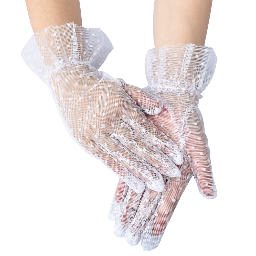 ถุงมือสั้นแฟชั่น ถุงมือเจ้าสาวลายจุด ถุงมือแฟชั่นสำหรับผู้หญิง