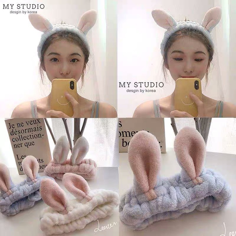 ที่คาดผม แต่งหูกระต่าย ประดับโบว์ สไตล์เกาหลี สําหรับล้างหน้า