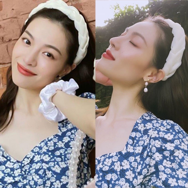 ที่คาดผมฟองน้ํา สีขาว แบบเรียบง่าย หรูหรา สไตล์เกาหลี