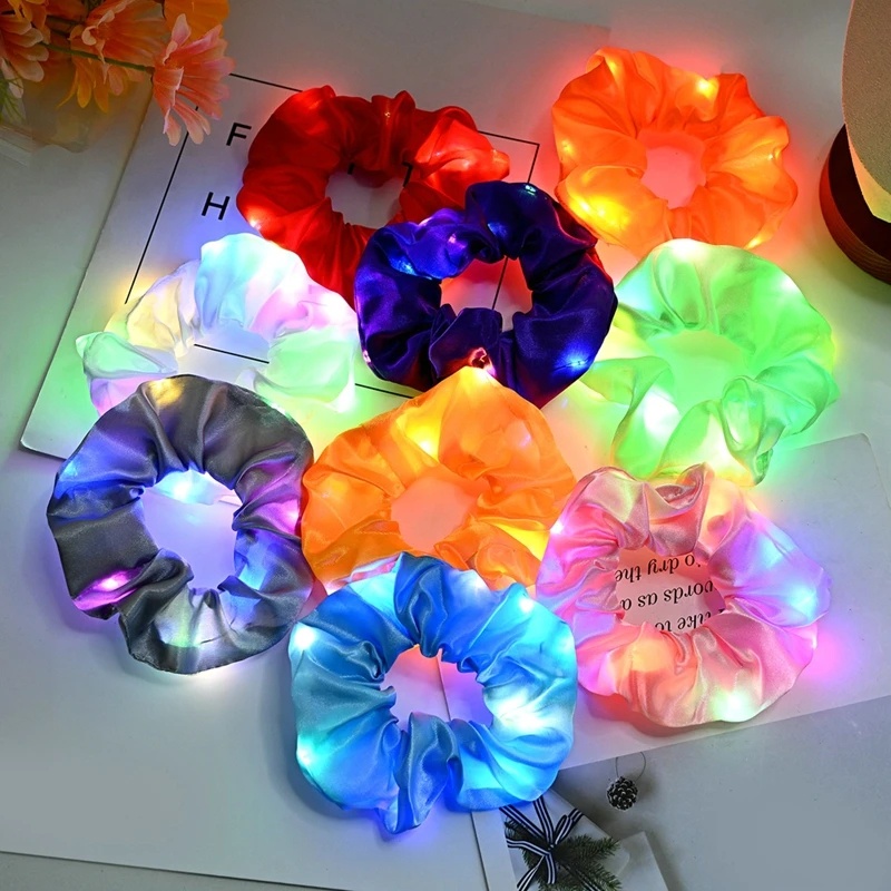 ที่คาดผมหางม้า แบบยืดหยุ่น มีไฟ LED สีพื้น อุปกรณ์เสริม สําหรับทําผม