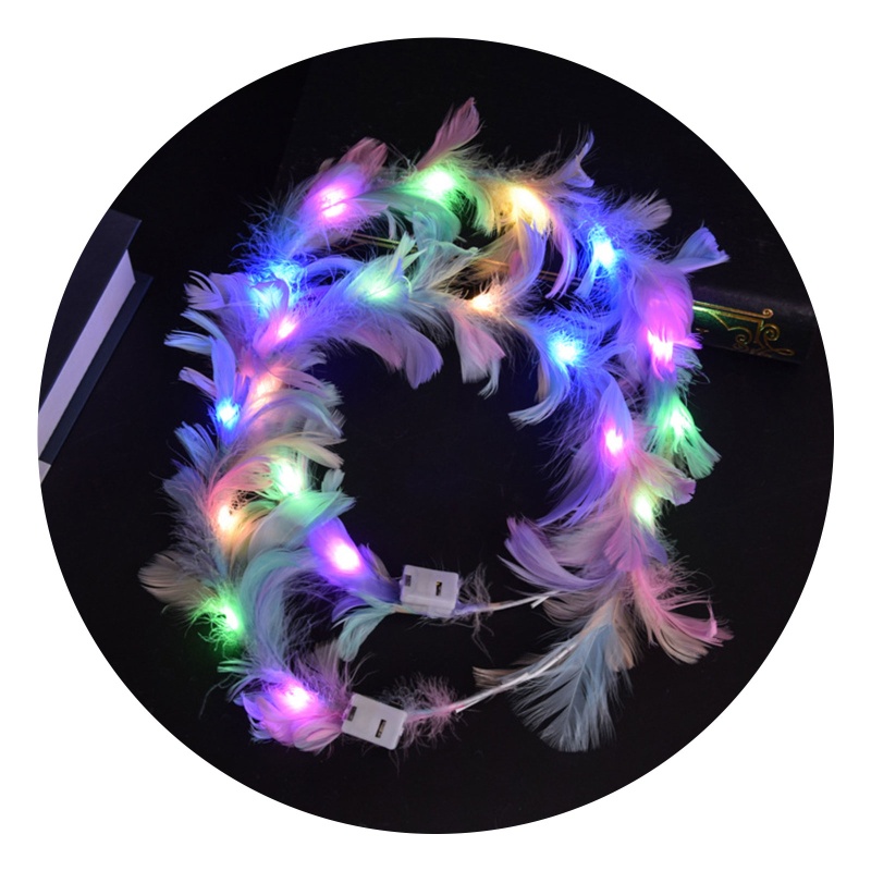 ที่คาดศีรษะ รูปมงกุฎขนนก แบบมีไฟ LED สไตล์เจ้าหญิง