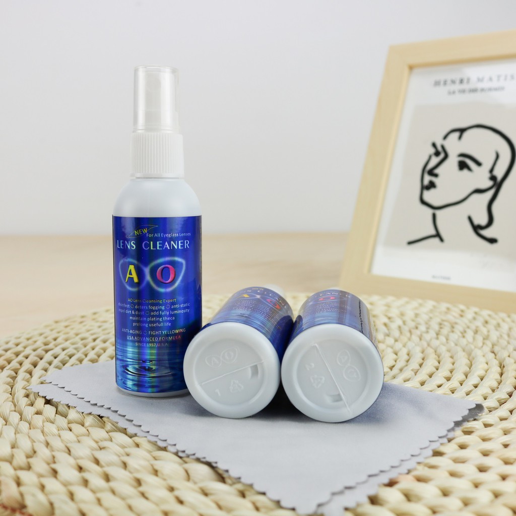 น้ำยาเช็ดเลนส์   ของแท้ % AO lens cleaner   (แถมฟรีผ้าเช็ดทำความสะอาดอเนกประสงค์ 1 ผืน) ขนาด 60 ml.