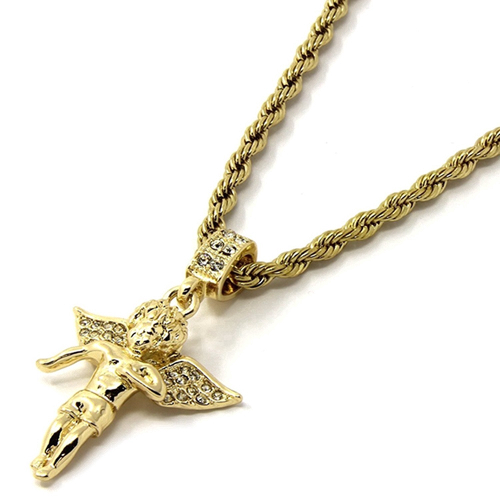 ผู้ชาย Golden Angel Ruby Pendant สร้อยคอยาวฮิปฮอป