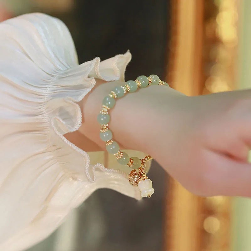 ผู้หญิง แฟชั่น สีแดง อาเกต กล้วยไม้ สร้อยข้อมือ กระดิ่ง จี้ พวงกุญแจ
