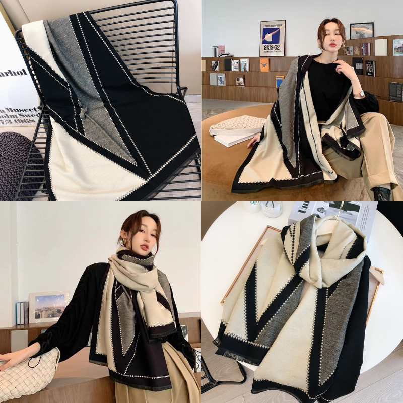 ผ้าคลุมไหล่ ผ้าแคชเมียร์ cashmere แบบหนา ผ้าพันคอ ขนาด 180 cm