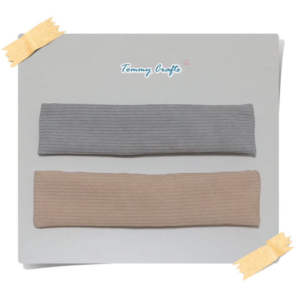 ผ้าคาดผมแบบเรียบผ้าลูกฟูก สีครีมเข้ม / สีเทา Corduroy cotton Headbands