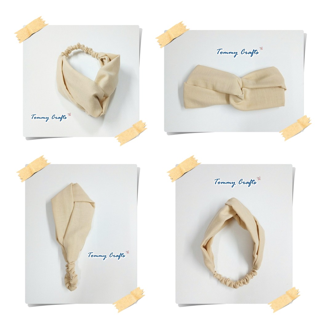 ผ้าคาดผมแบบไขว้ผ้าฝ้ายสาลูสองชั้น สีพื้น ม่วง / เหลืองไข่ไก่ Turban twist Headbands