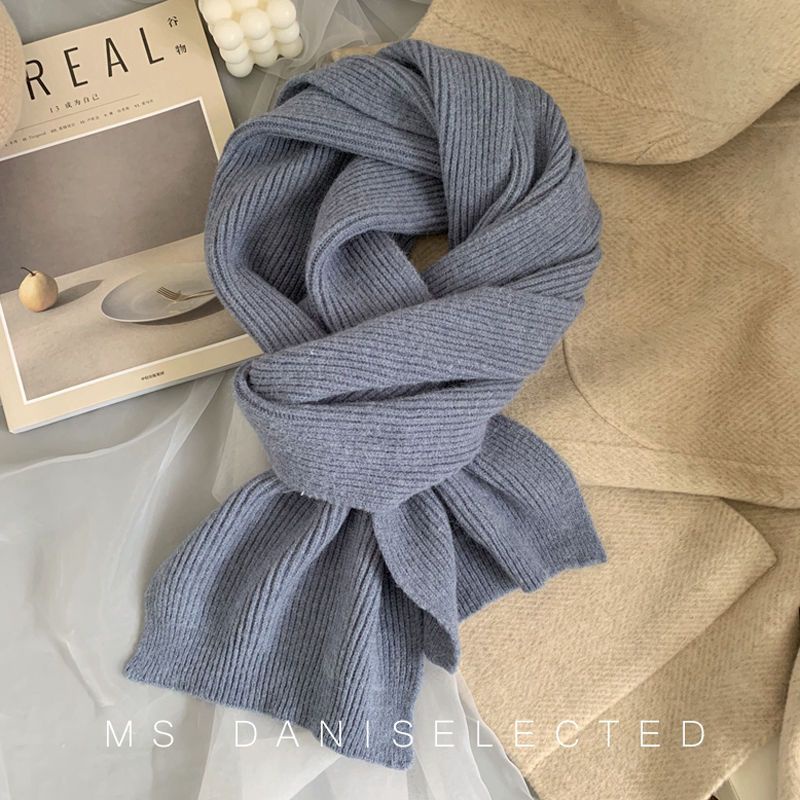 ผ้าพันคอ ผ้าถัก แบบหนา ให้ความอบอุ่น สีพื้น สไตล์เกาหลี สําหรับผู้หญิง และนักเรียน