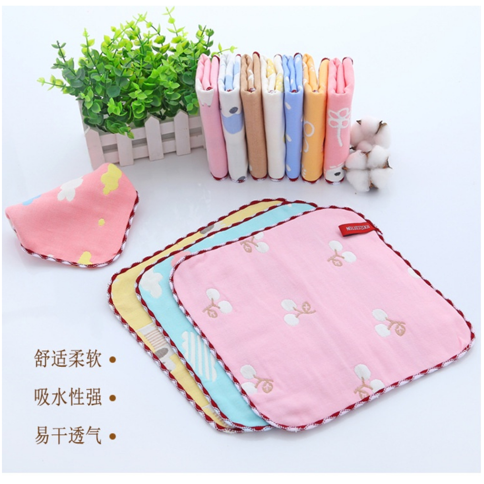 ผ้าเช็ดหน้าสาลูเด็ก ขนาด 25x25ซม เช็ดหน้า ผ้าเช็ดหน้าผ้าฝ้ายญี่ปุ่นทอ 6ชั้น