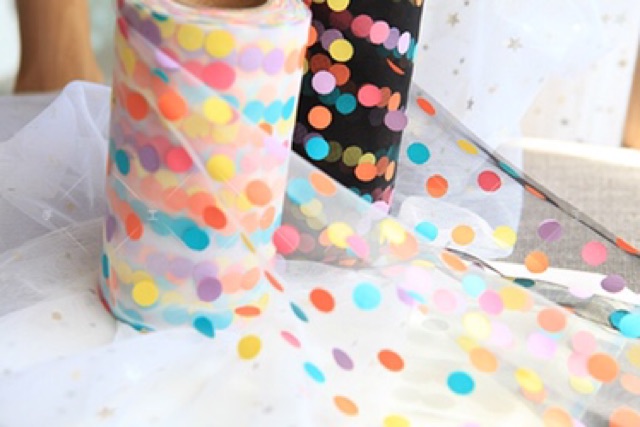 ผ้าโปร่งลายจุด polka dot  (1 หลา) ริบบิ้นผ้า ริบบิ้นเกาหลี ริบบิ้น