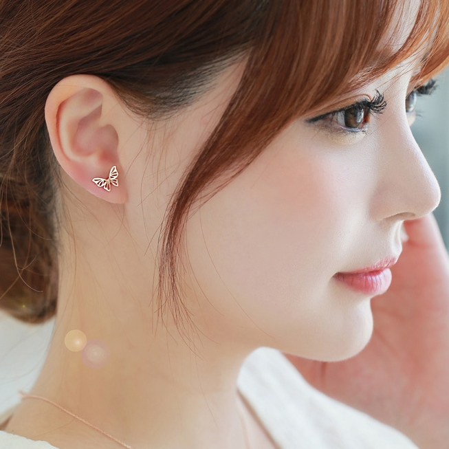 [พร้อมส่ง] ต่างหูก้านเงิน S925 ต่างหูก้านเสียบ รูปผีเสื้อ ลายฉลุ สีเงิน Silver925