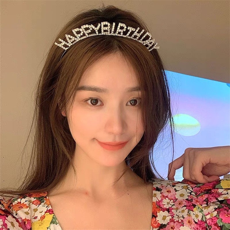 (พร้อมส่ง) ที่คาดผม ประดับพลอยเทียม แวววาว สุขสันต์วันเกิด สําหรับแม่ และเด็ก
