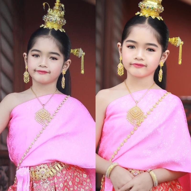 พร้อมส่ง สร้อยคอ ต่างหูหนีบ เครื่องประดับชุดไทย เครื่องประดับเด็ก