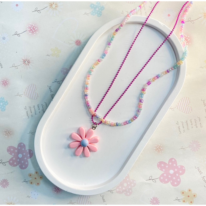 พร้อมส่ง สร้อยคอลูกปัดเซ็ต 2 เส้น สไตล์ Y2K สเใสๆใส่แยกได้ คุ้มสุด