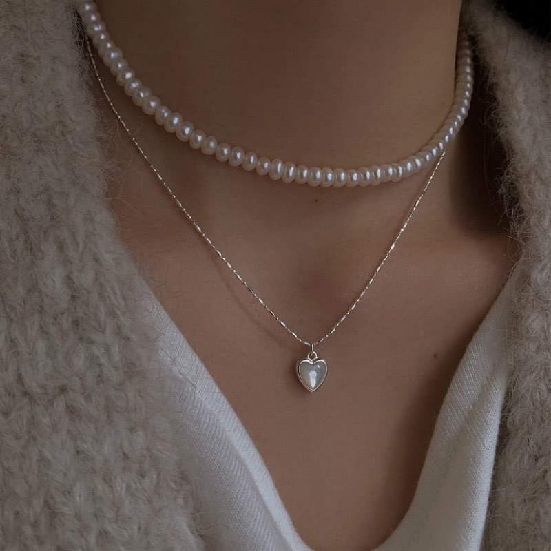 พร้อมส่ง สร้อยคอแฟชั่นหัวใจลายหินอ่อน ใส่กับชุดอะไรก็สวย
