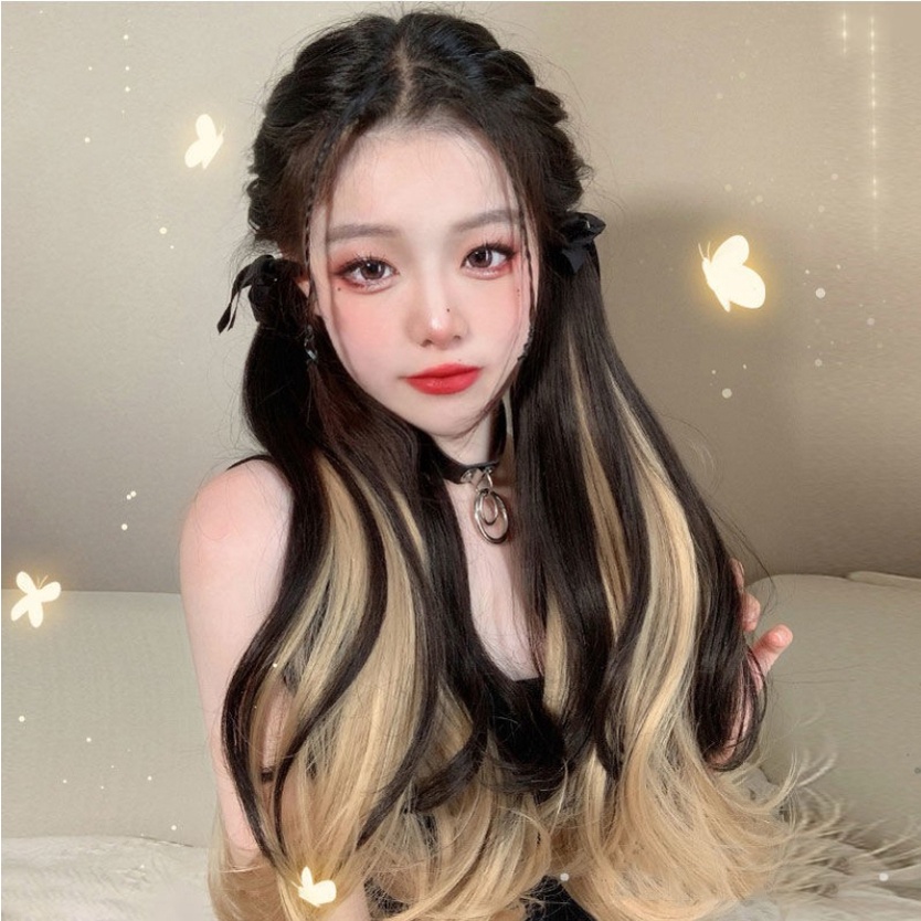 พร้อมส่ง แฮร์พีชหางม้าแบบผูก ไฮไลท์สีทอง ผมสวย ดูเป็นธรรมชาติ ยาว 55 ซม. เหมือนผมจริง
