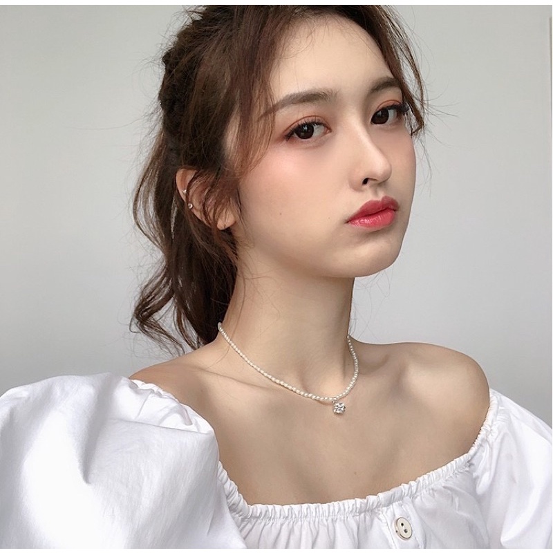พร้อมส่งค่ะสร้อยคอลูกปัดสีมุกแต่งจี้เพชร