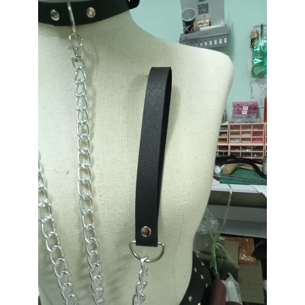 พร้อมส่งจากไทย--โชคเกอร์หนัง+สายจูงโซ่
