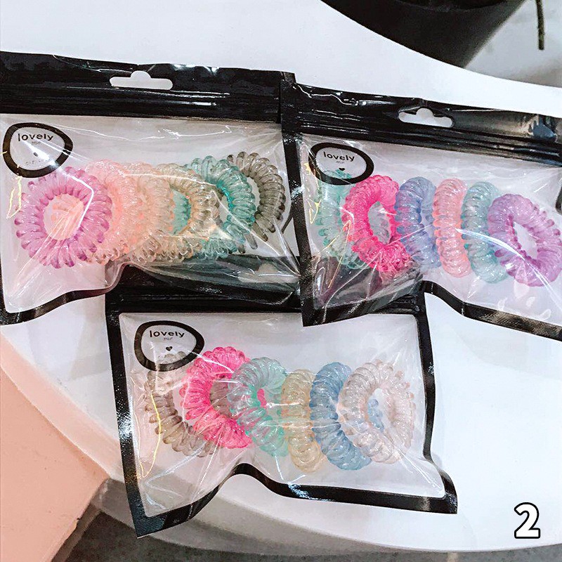 ยางมัดผม แบบสายโทรศัพท์ ยืดหยุ่น สำหรับผู้หญิง 6 ชิ้น/ ถุง