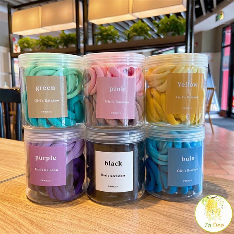 ยางมัดผมสีพื้น สีสันสดใสแพ็คมาในกระปุ๊ก 50 เส้น/กระป๋อง ที่คาดผมผู้หญิง rubber band