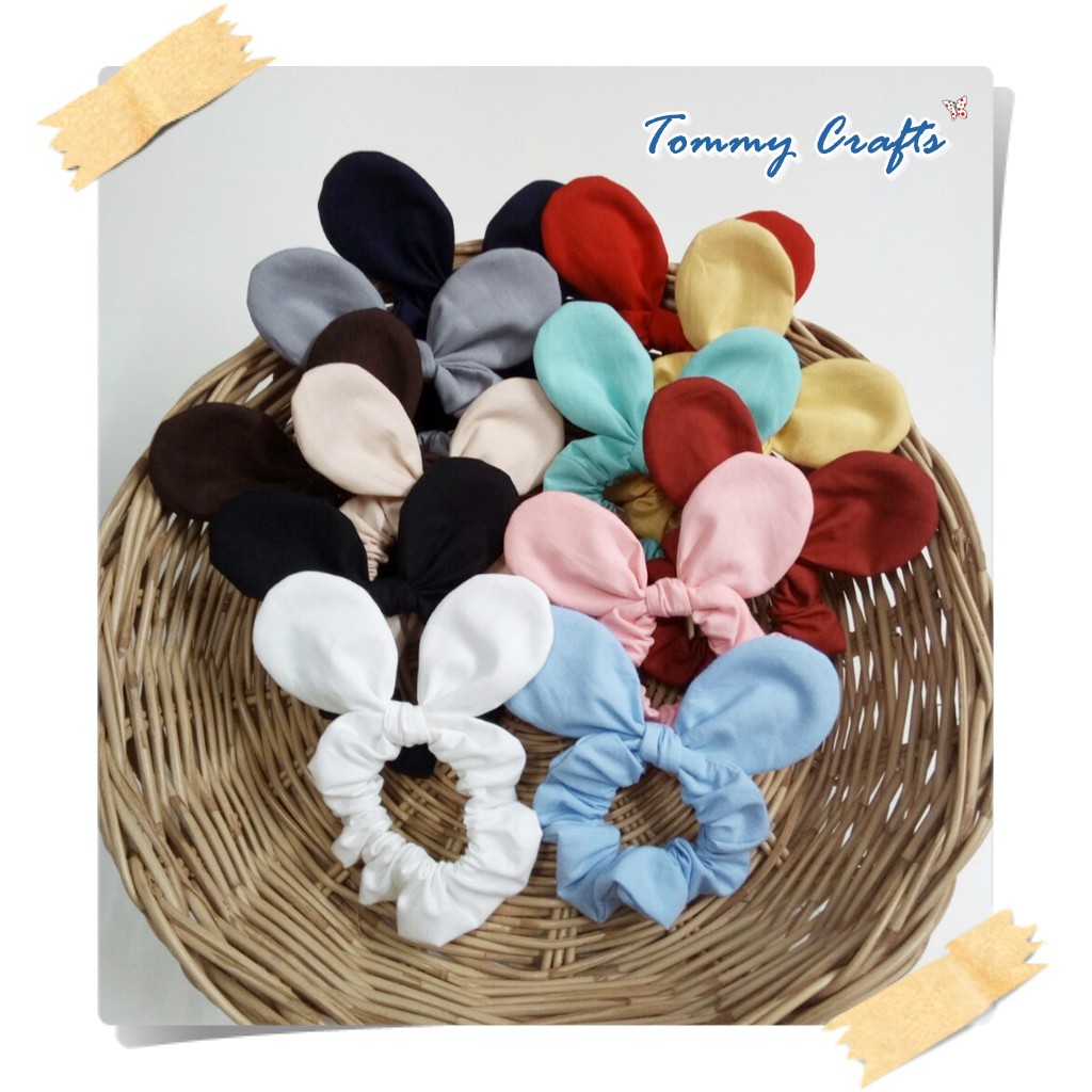 ยางรัดผมหูมิกกี้เม้าส์ โดนัทรัดผม ผ้าคอตตอน สีพื้น 1 Mickey mouse Ears cotton Hair scrunchies