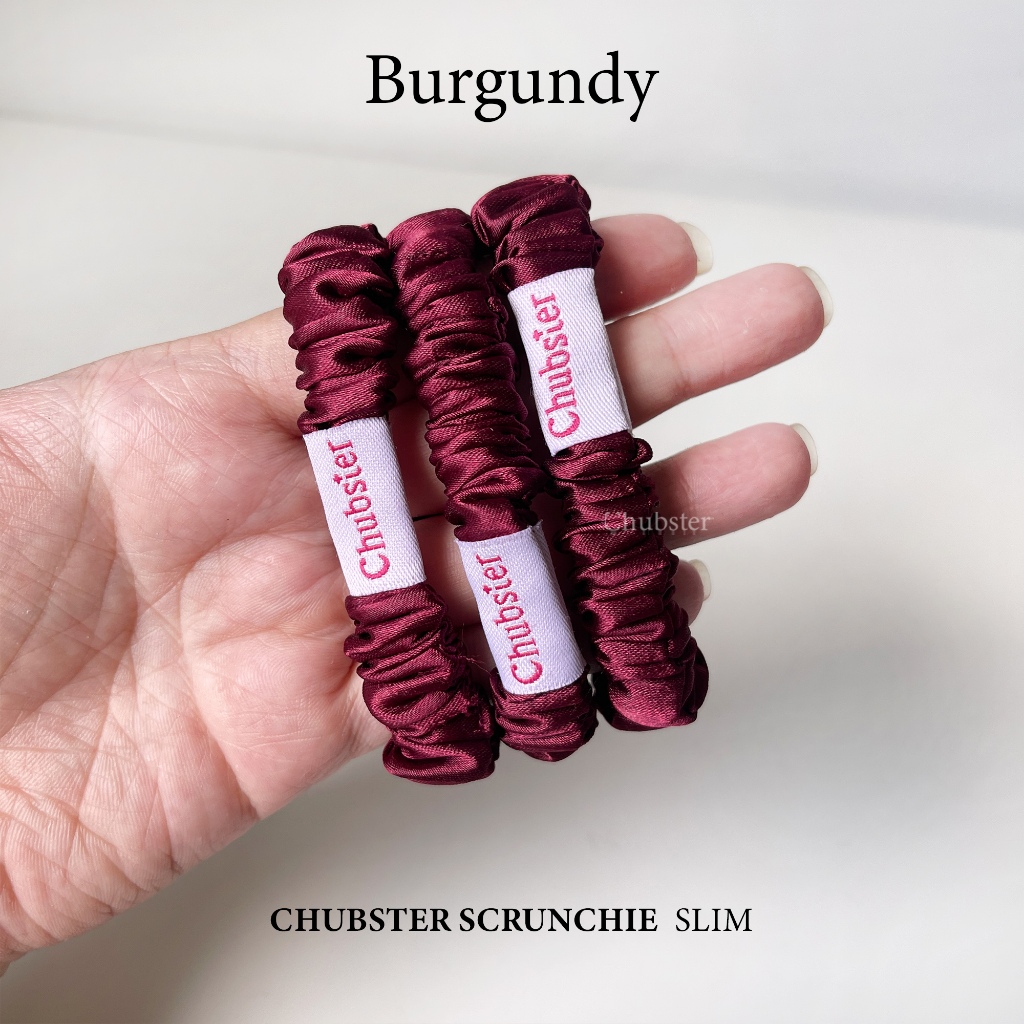 รุ่นสลิม Burgundy ยางรัดผม Satin Slim Scrunchie ยางรัดผมซาติน หนานุ่ม